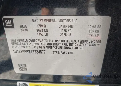 2010 Chevrolet Malibu Ltz from USA, damaged, VIN 1G1ZE5EB7AF234577